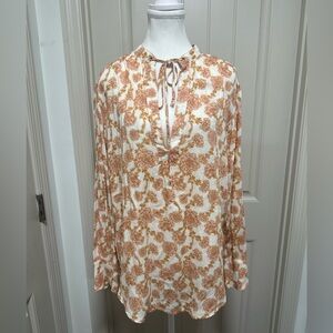 Free People Cream and Tan Floral Blouse